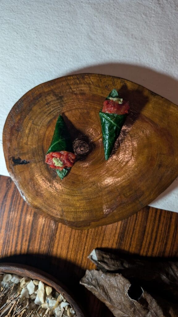 food on a wood plate