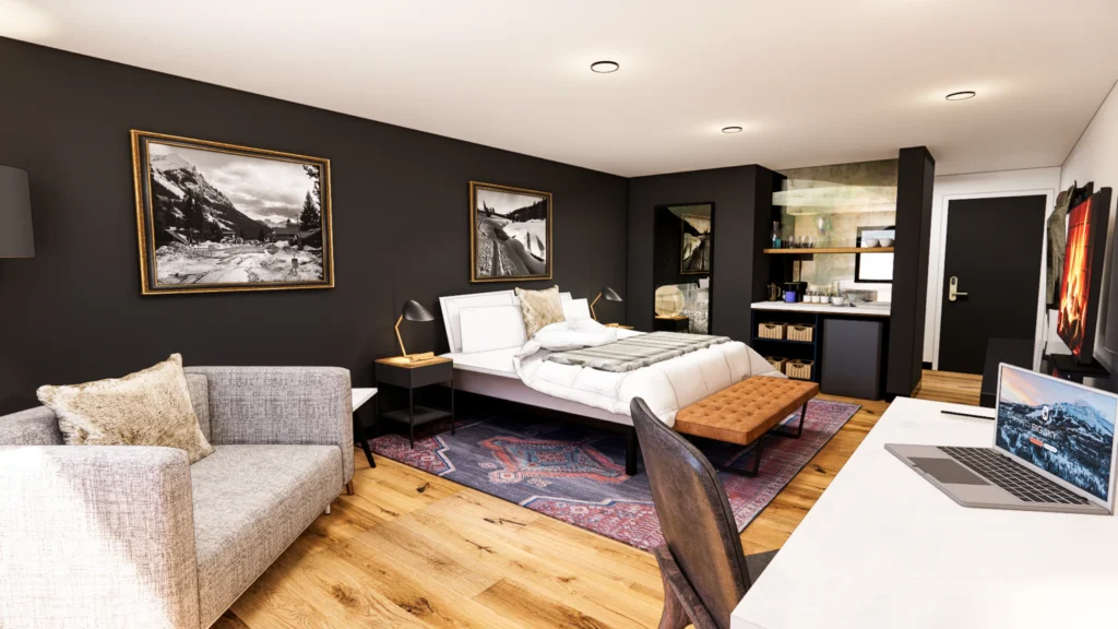 a room with a bed and a couch