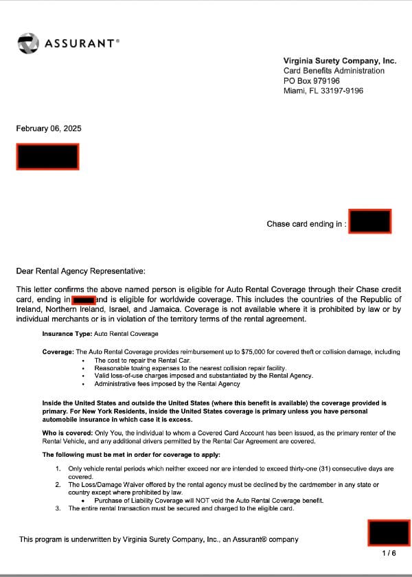 a letter of rental coverage