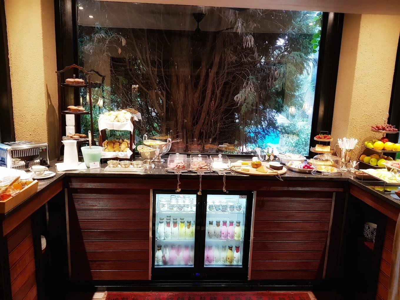 a buffet with food on it