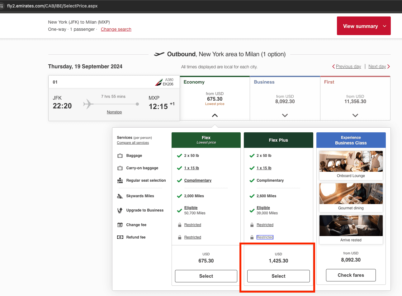 a screenshot of a flight schedule