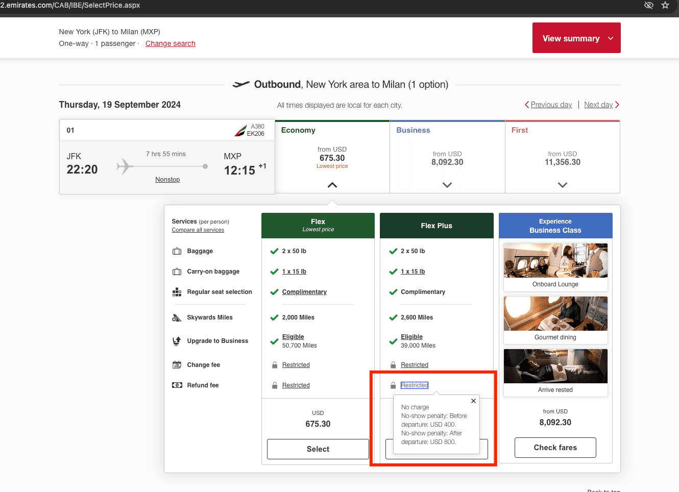 a screenshot of a flight information