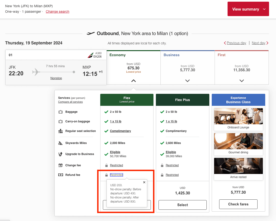 a screenshot of a flight schedule