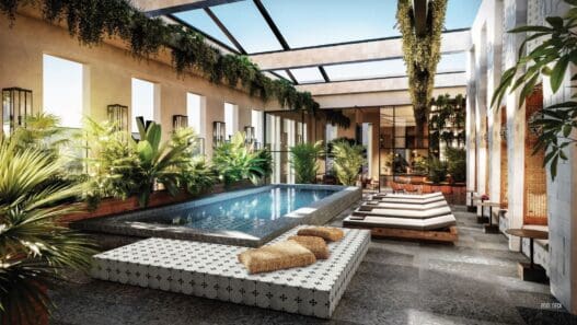 a pool inside a building