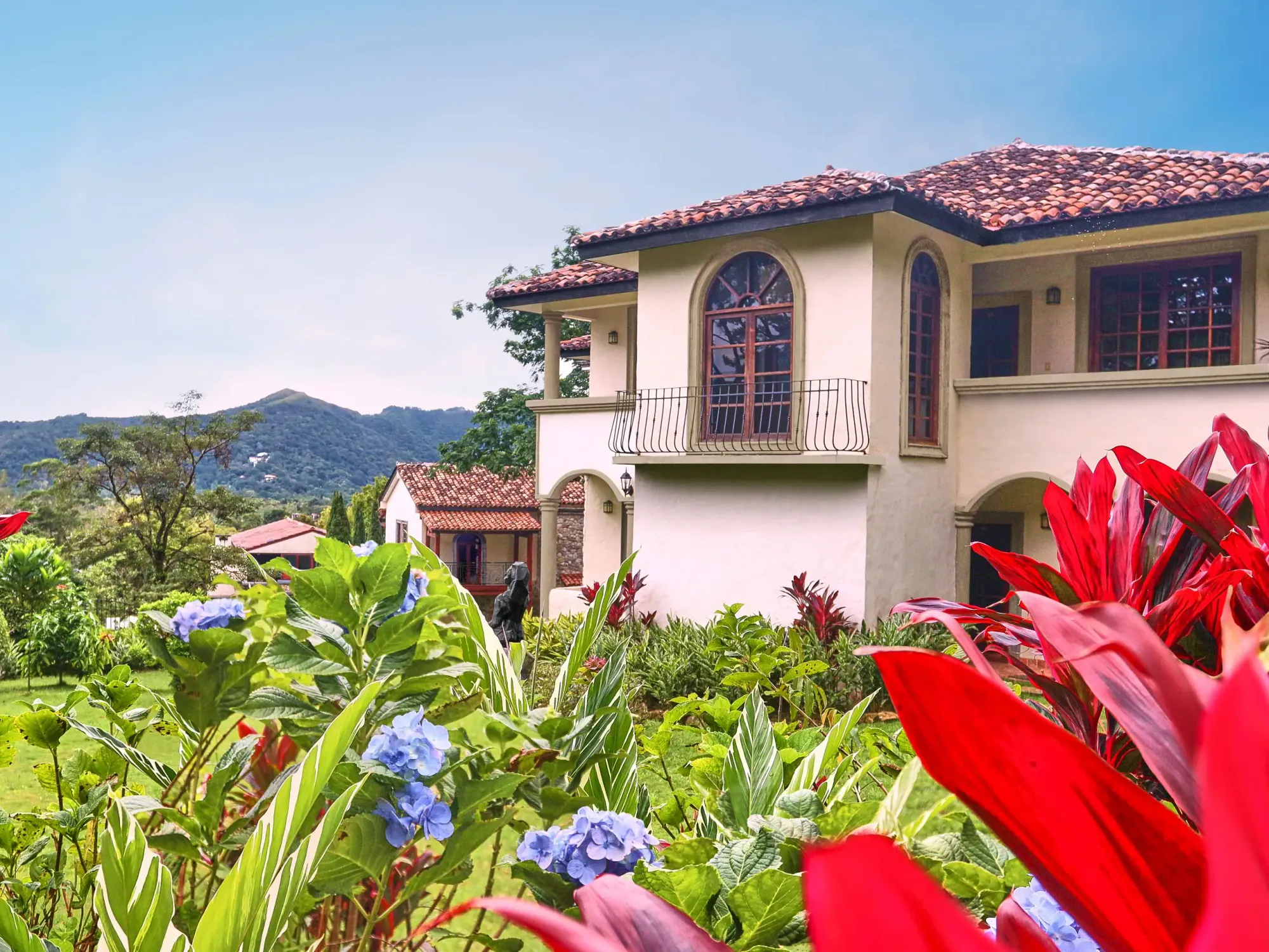 a house with flowers and plants