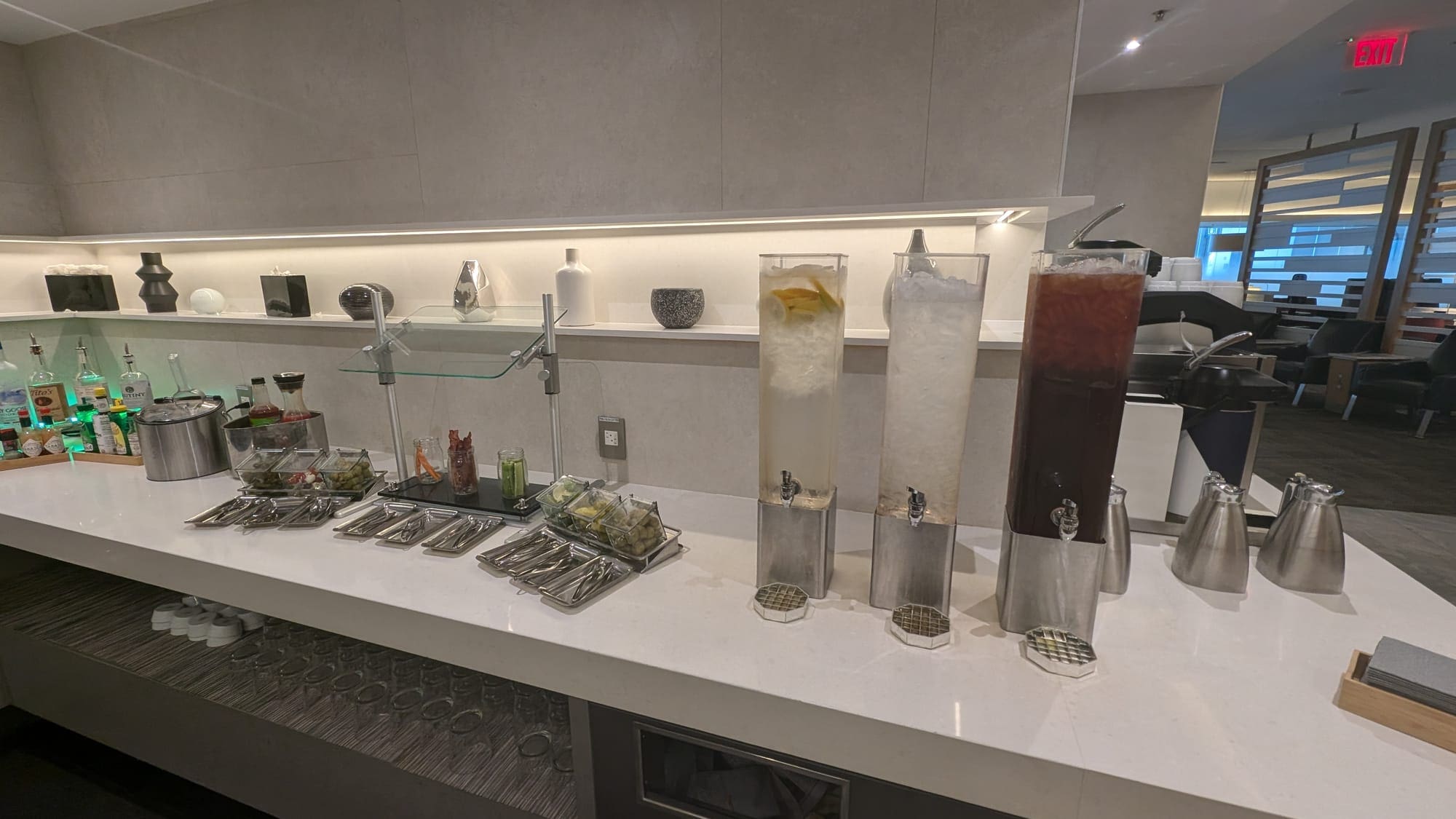 a row of drinks on a counter