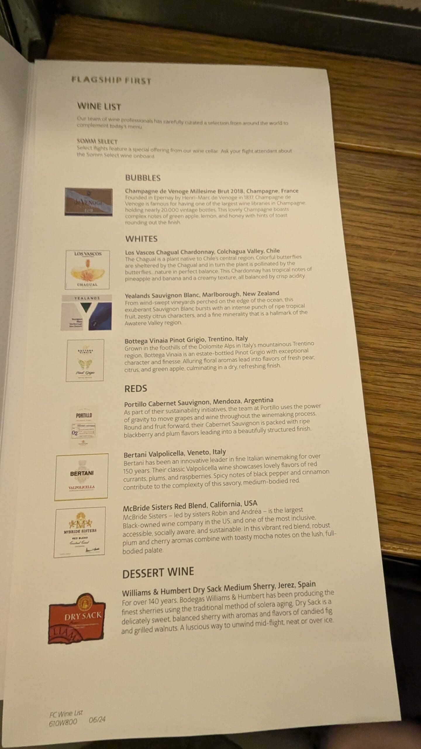 Photo of wine list
