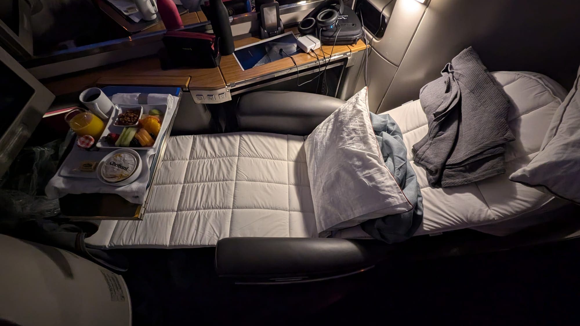 a bed with food in it