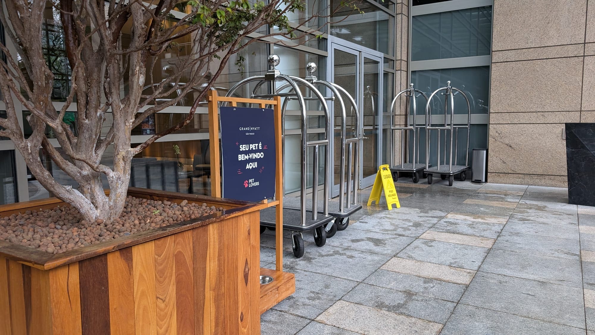 luggage carts outside a building