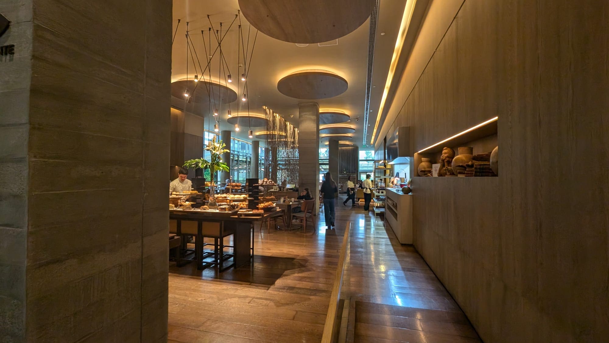 a restaurant with people in the background