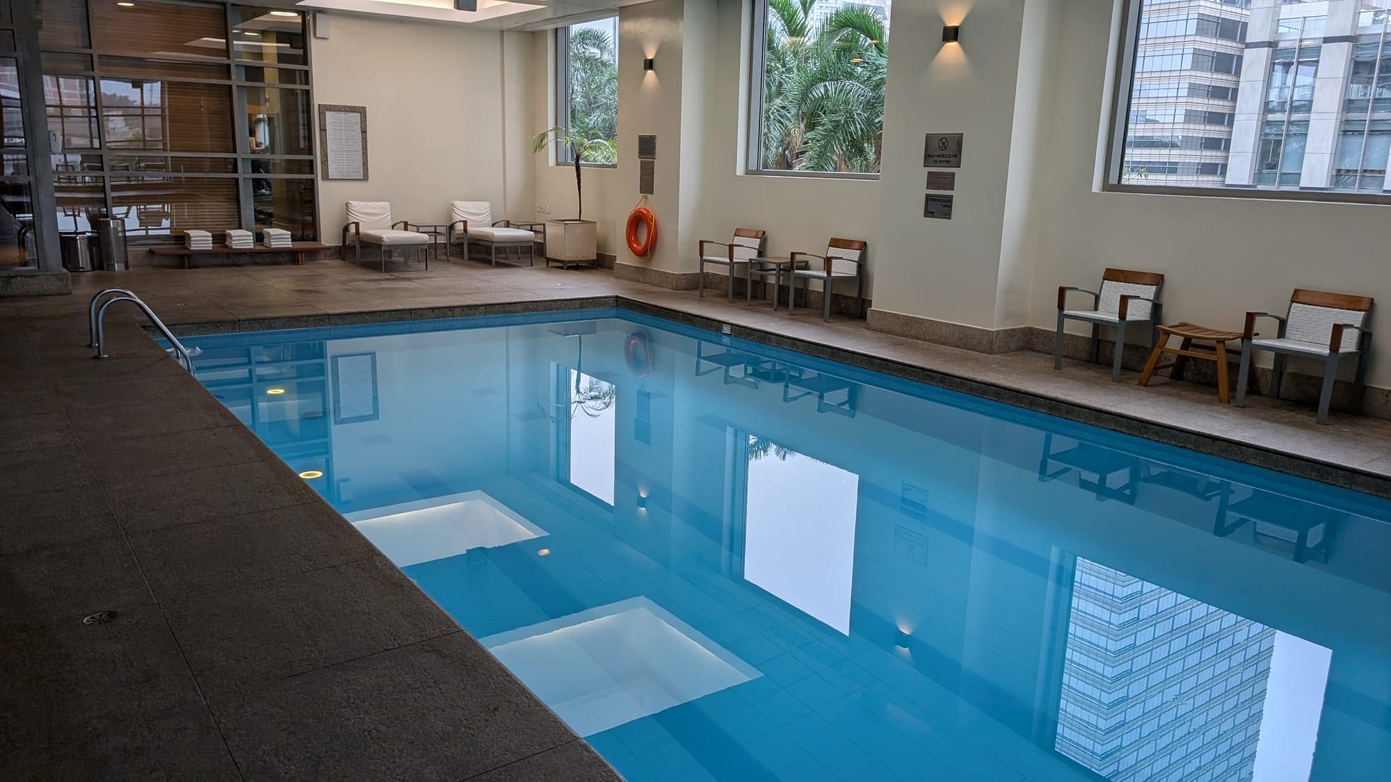 a swimming pool inside a building