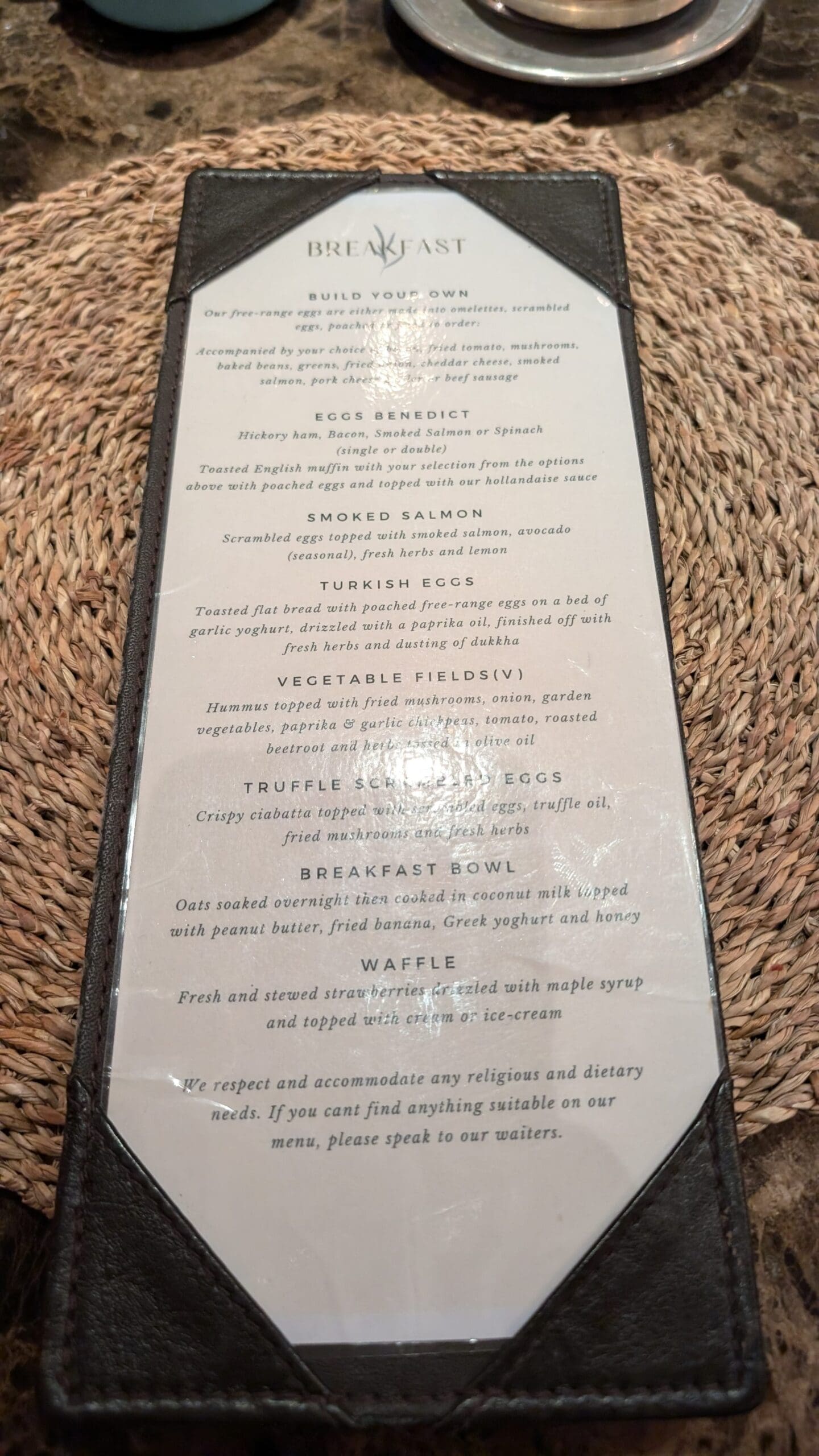 a menu on a table