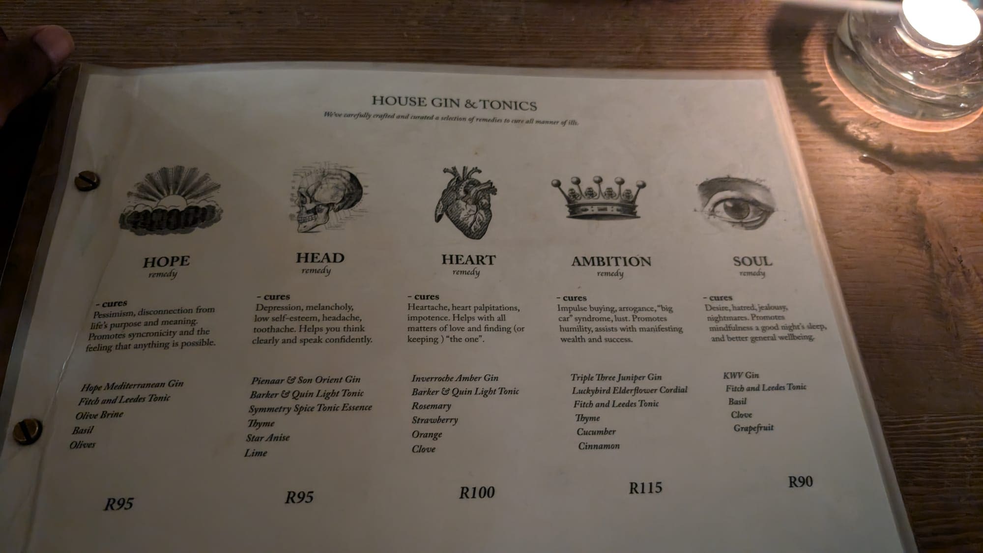 a menu with text and images