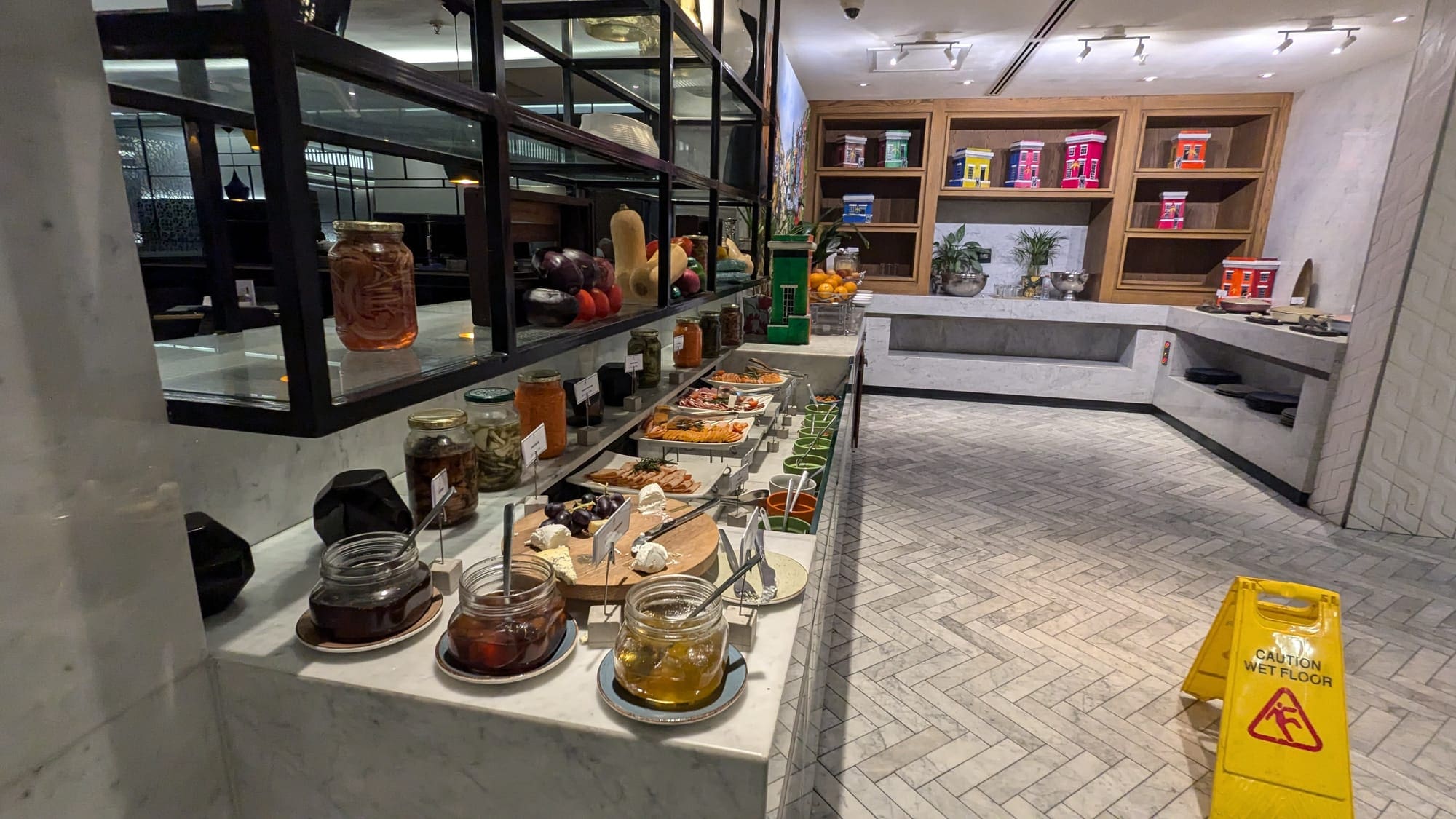 a counter with food on it