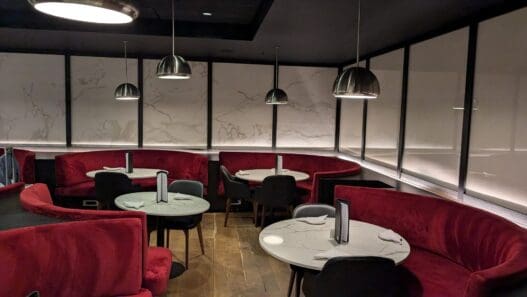 a room with tables and chairs