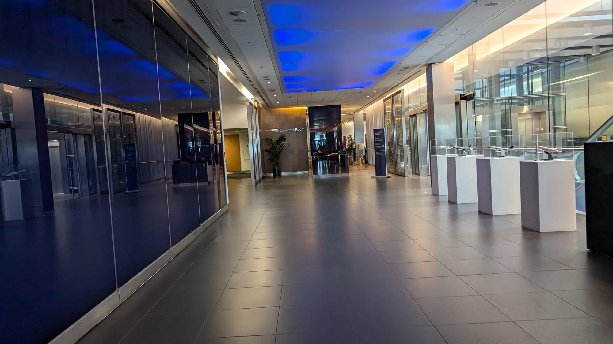 a hallway with blue lights