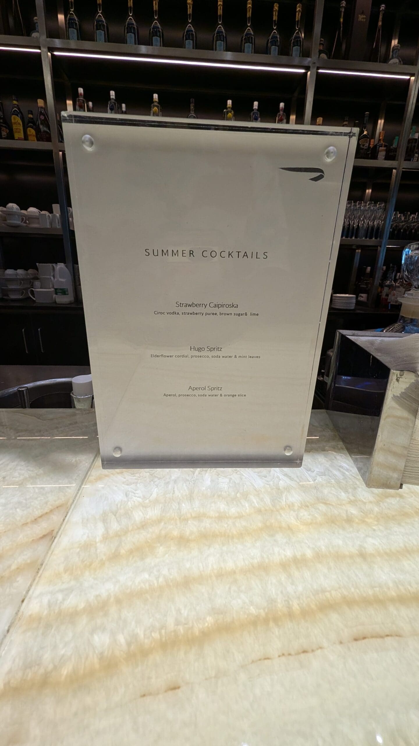 a menu on a counter