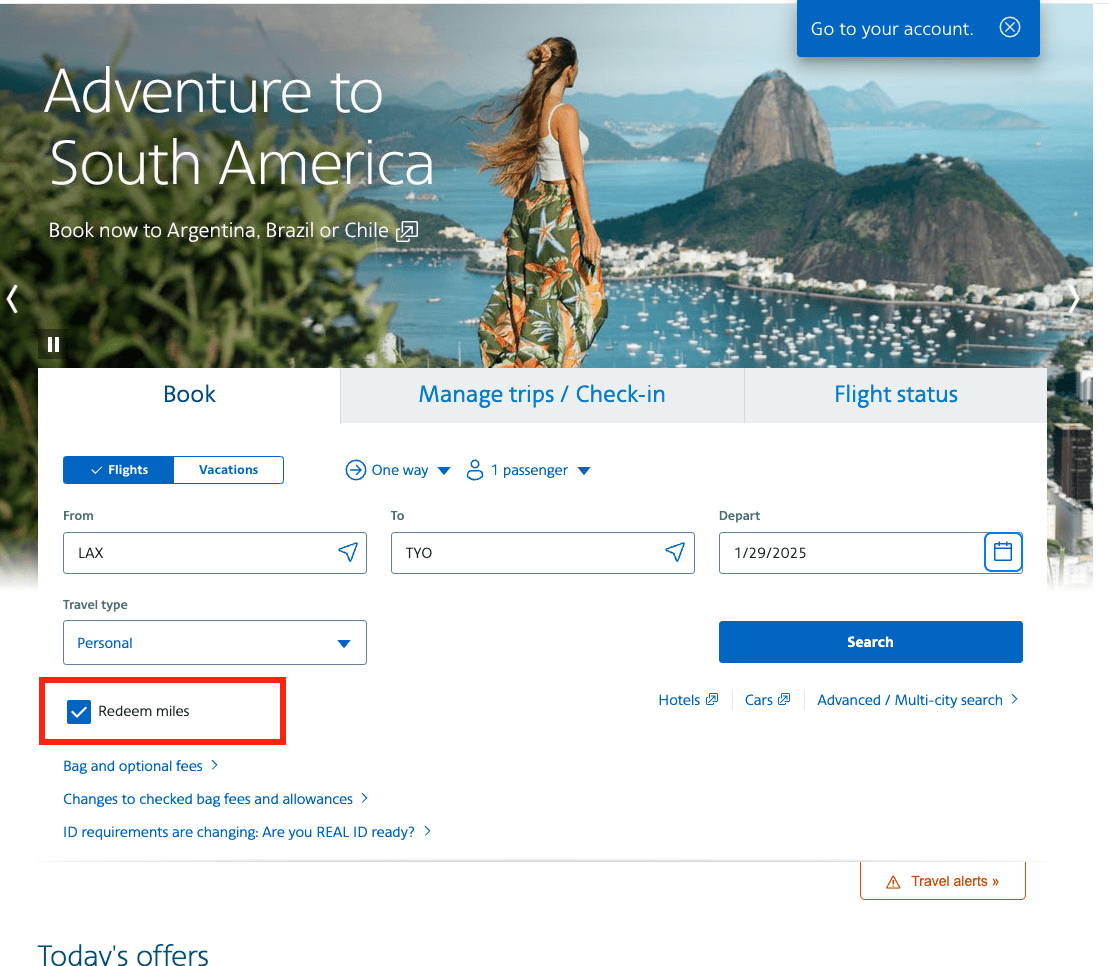 a screenshot of a travel login