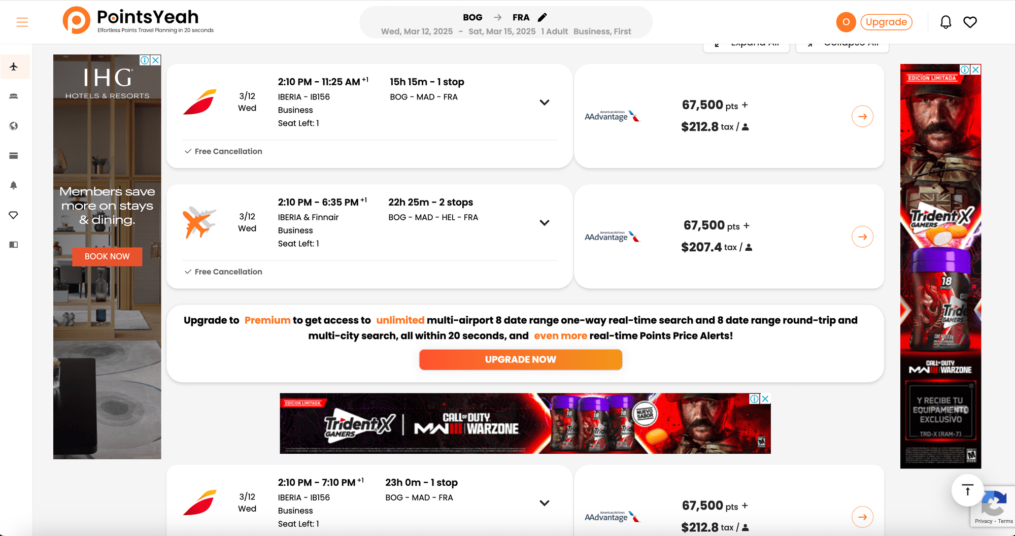 Screenshot of search results