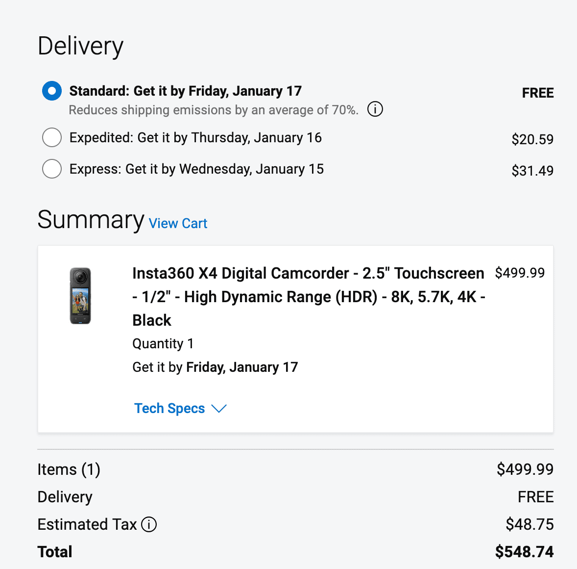 Photo of the total price for the camera