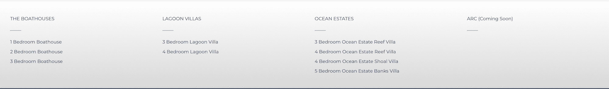 Screenshot of Room types available at South Bank - Source: Grace Bay Resorts