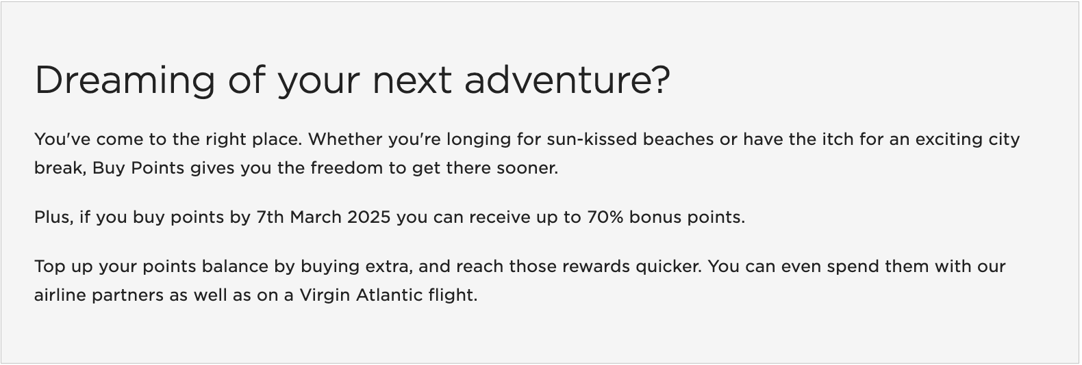 Virgin Atlantic points sale - Source: virginatlantic.com