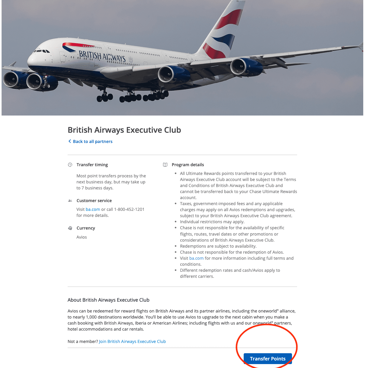Transferring Ultimate Rewards points to British Airways - Source: chase.com