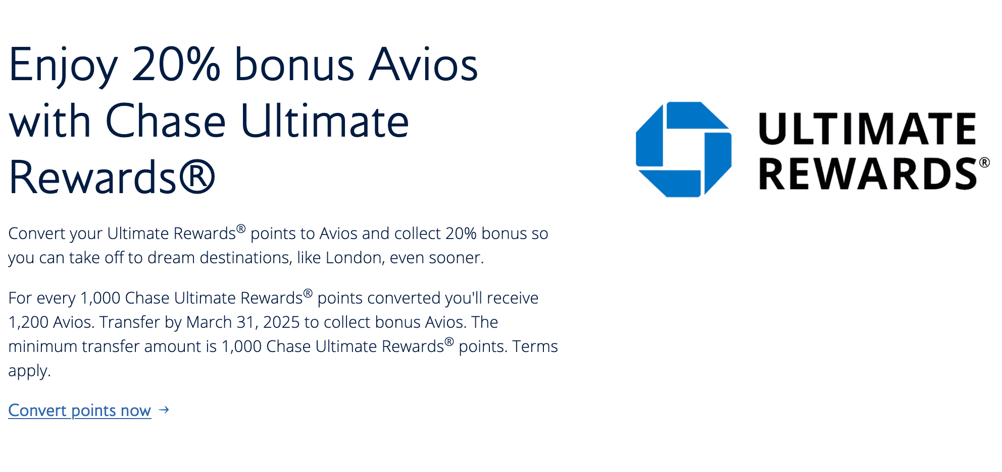 Current transfer bonus between Chase Ultimate Rewards and British Airways - Source: britishairways.com