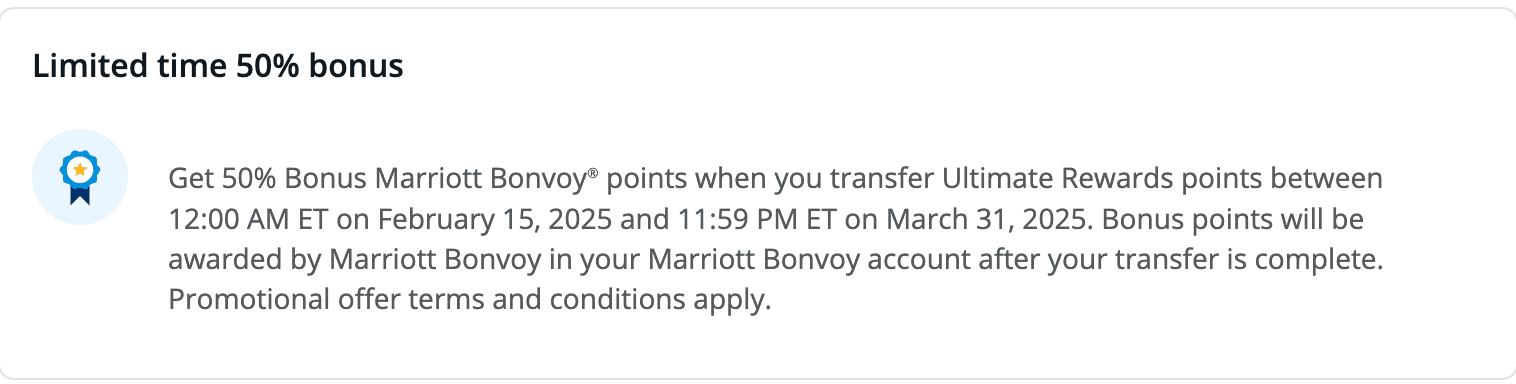 Chase to Marriott transfer bonus - Source: Chase.com