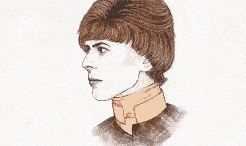a drawing of a woman with short hair