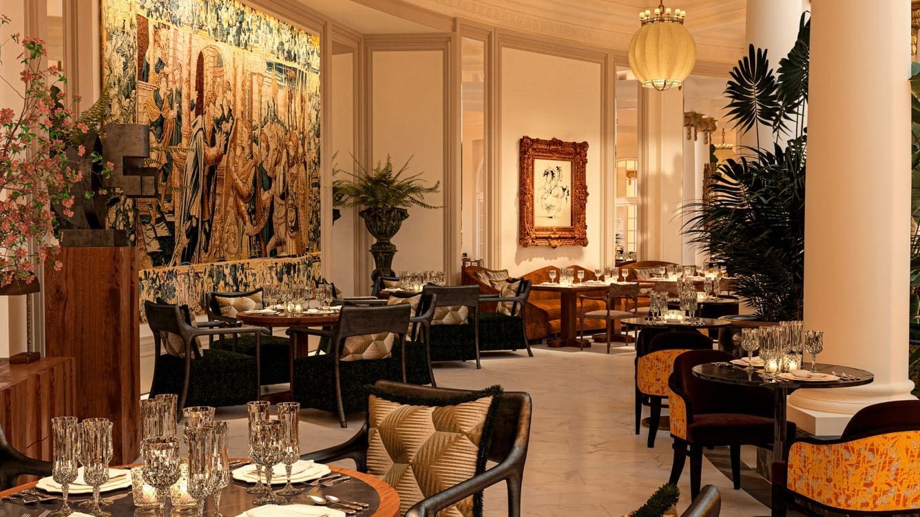 a room with tables and chairs
