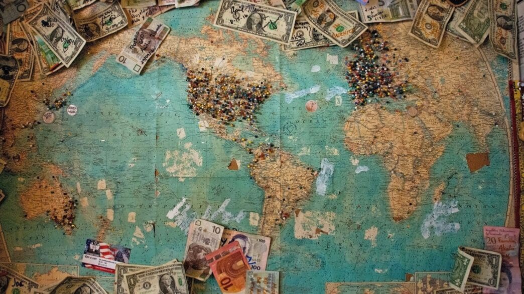 a map of the world with money