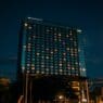 a building with many windows at night