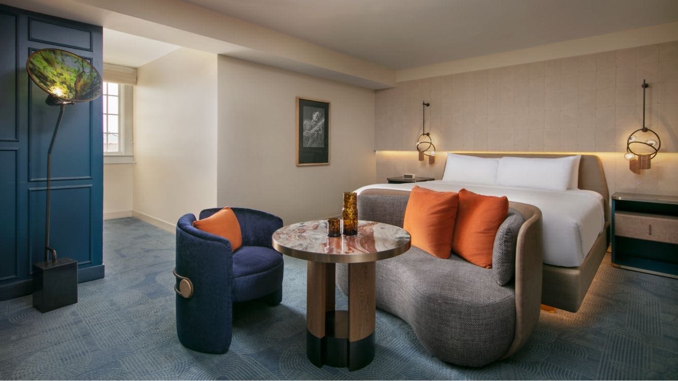 a room with a bed and a couch
