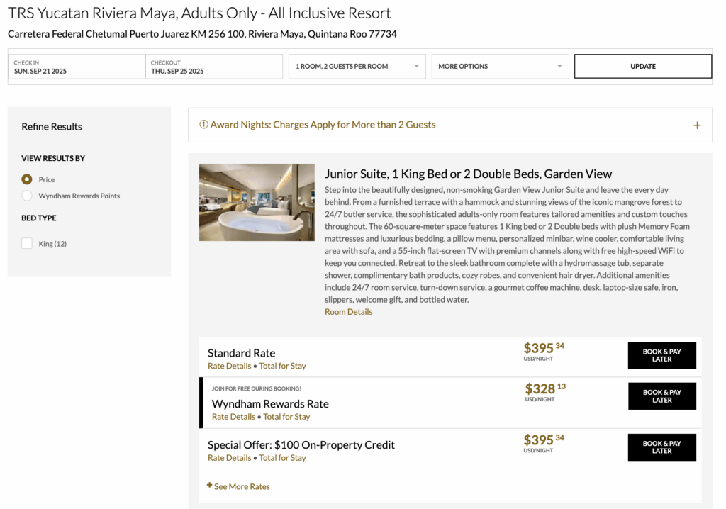 a screenshot of a hotel website