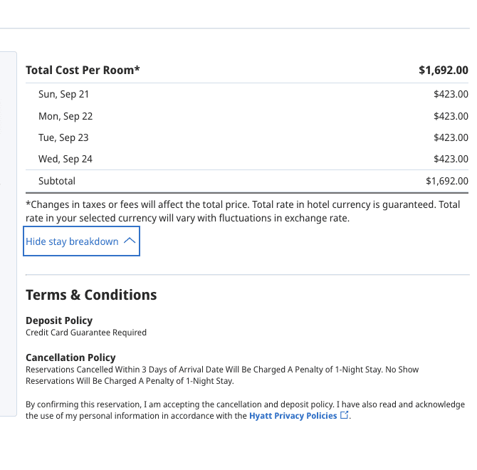 a screenshot of a hotel bill