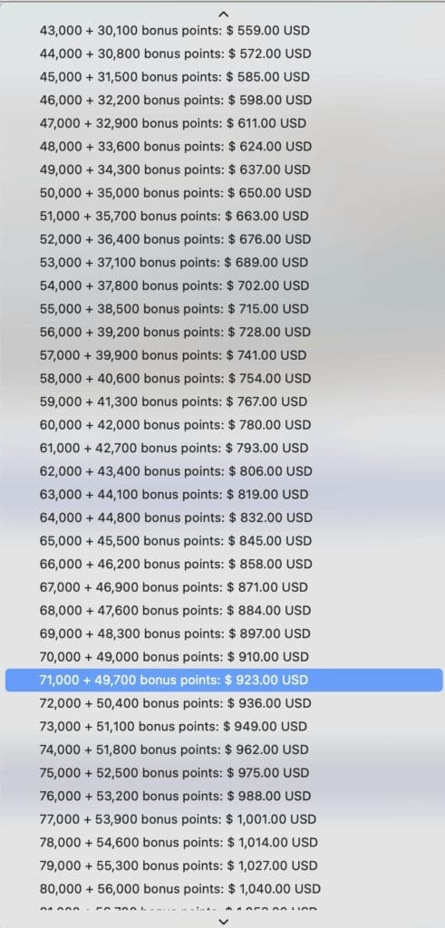 a screenshot of a screen with numbers and a bonus points