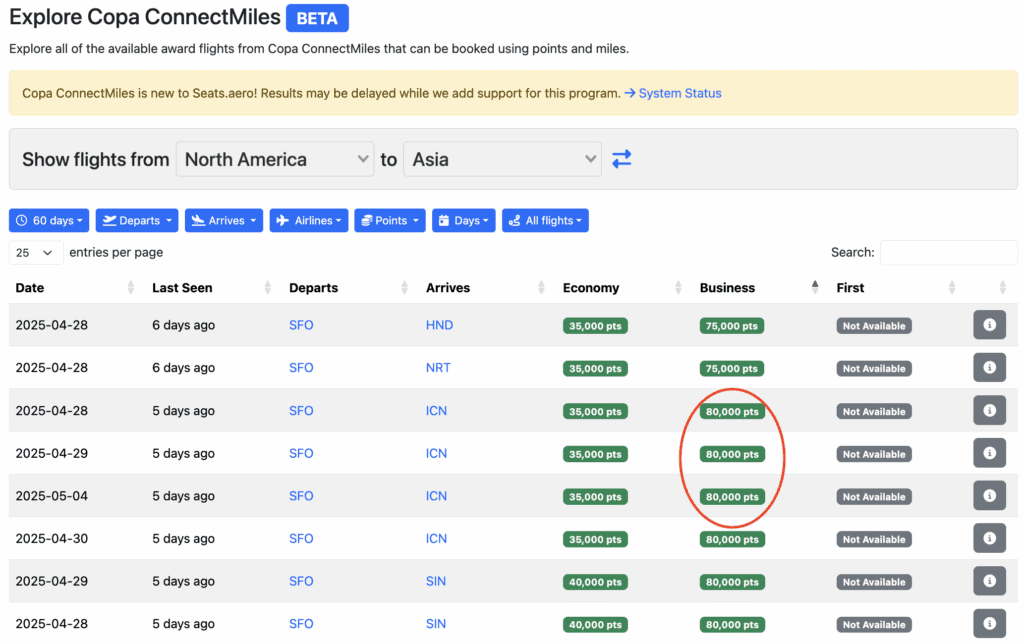a screenshot of a flight schedule