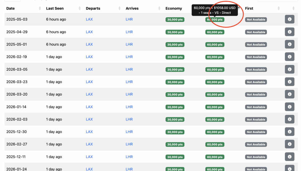 a screenshot of a flight schedule