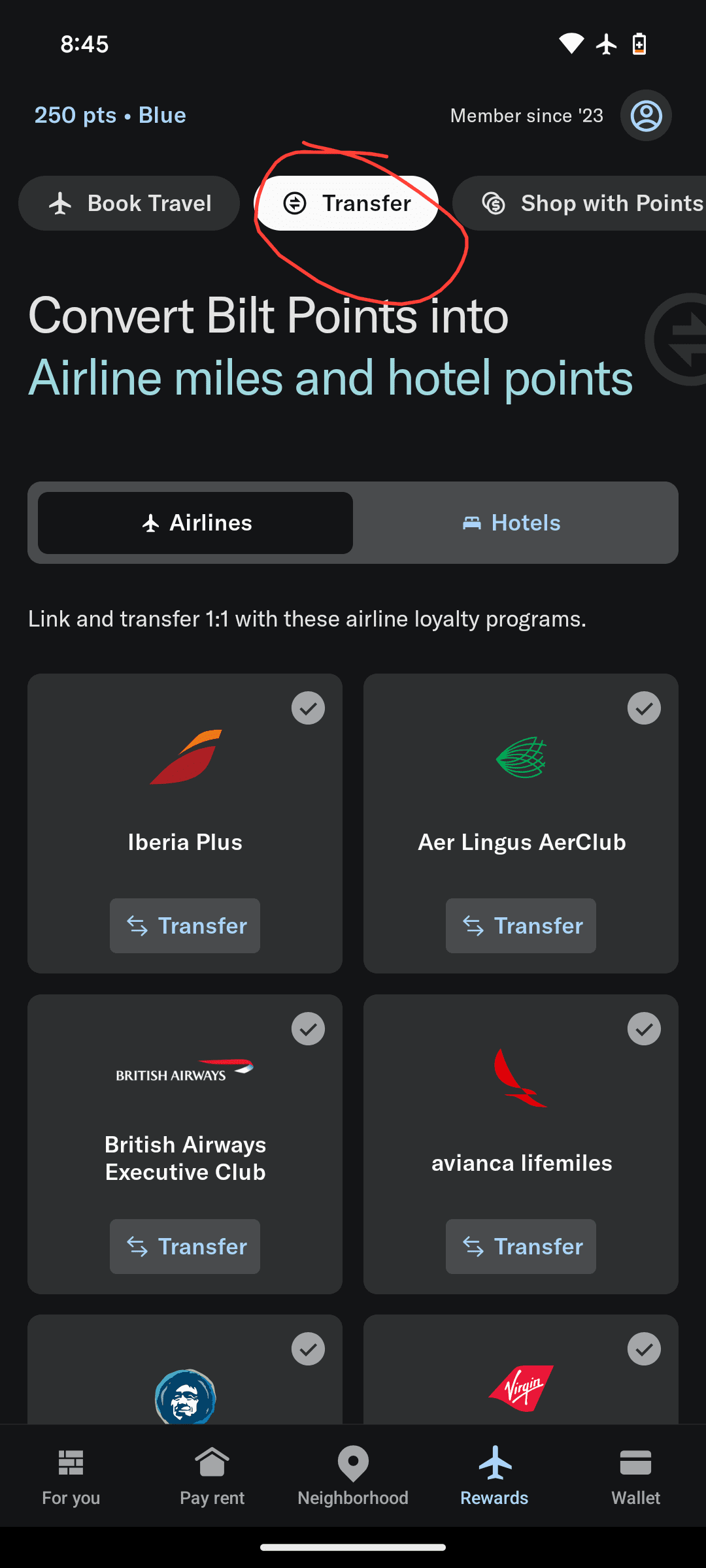 Transferring Bilt points to Avios Airlines - Source: Bilt