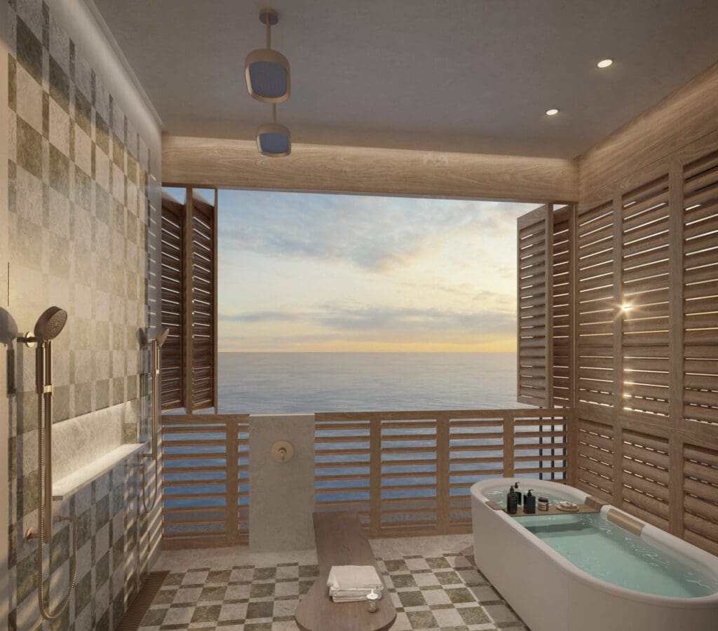 a bathroom with a bathtub and a shower