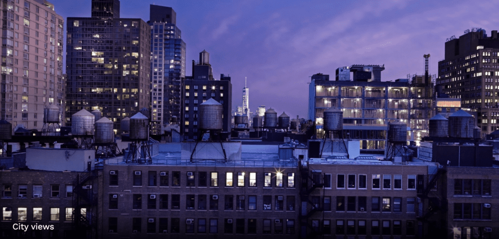 a city skyline at night