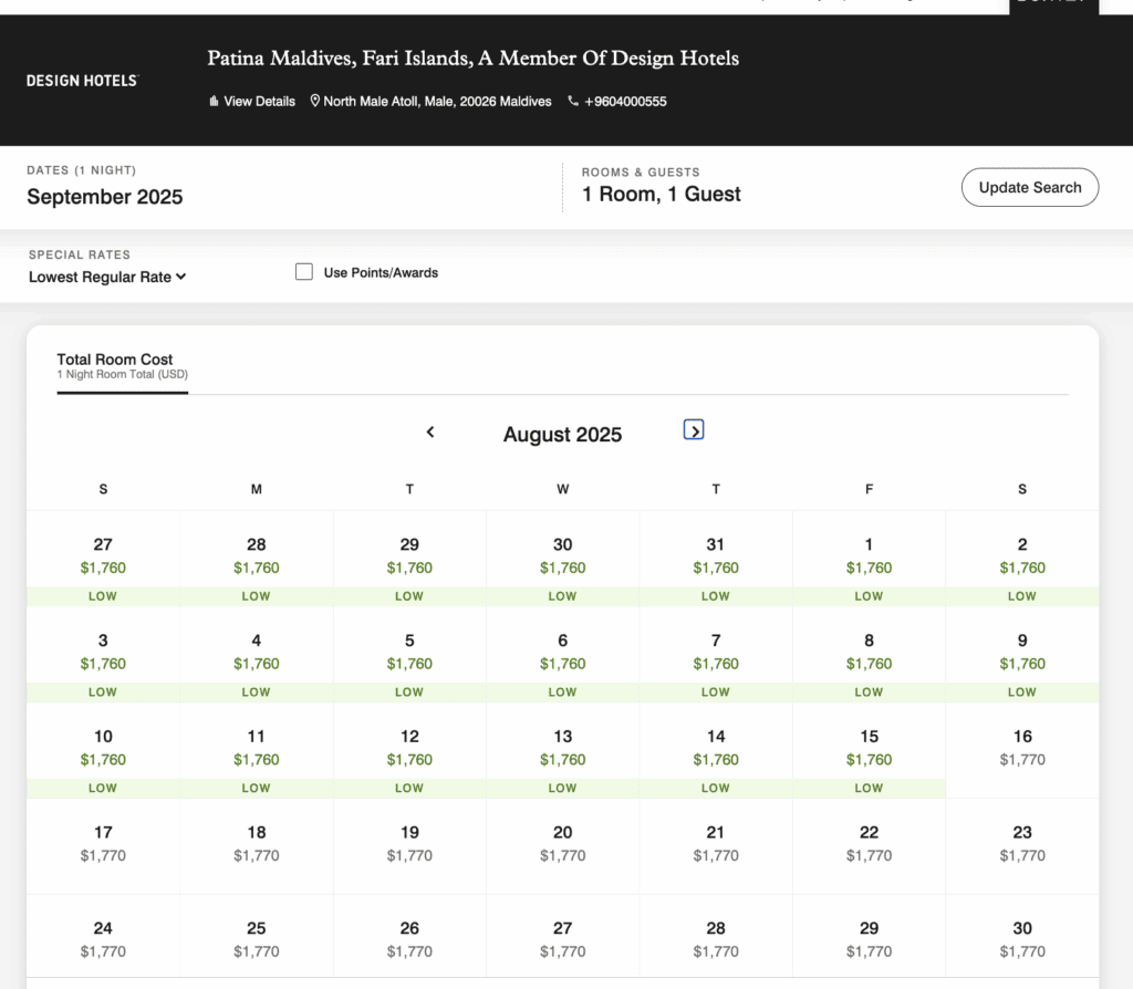 a screenshot of a hotel schedule