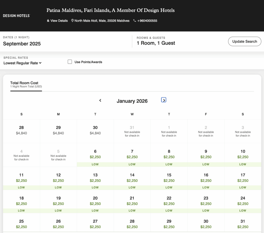 a screenshot of a hotel schedule