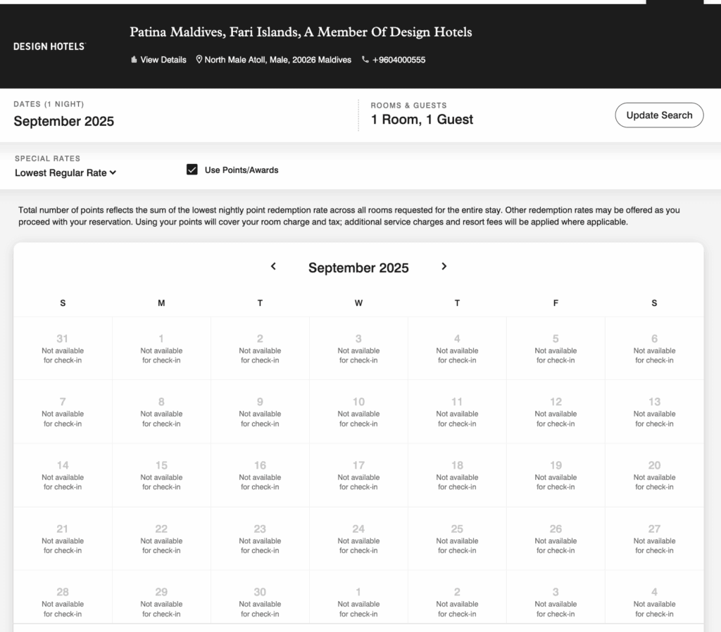 a screenshot of a hotel calendar
