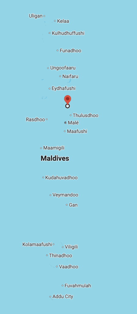 a map of maldives with a red pin
