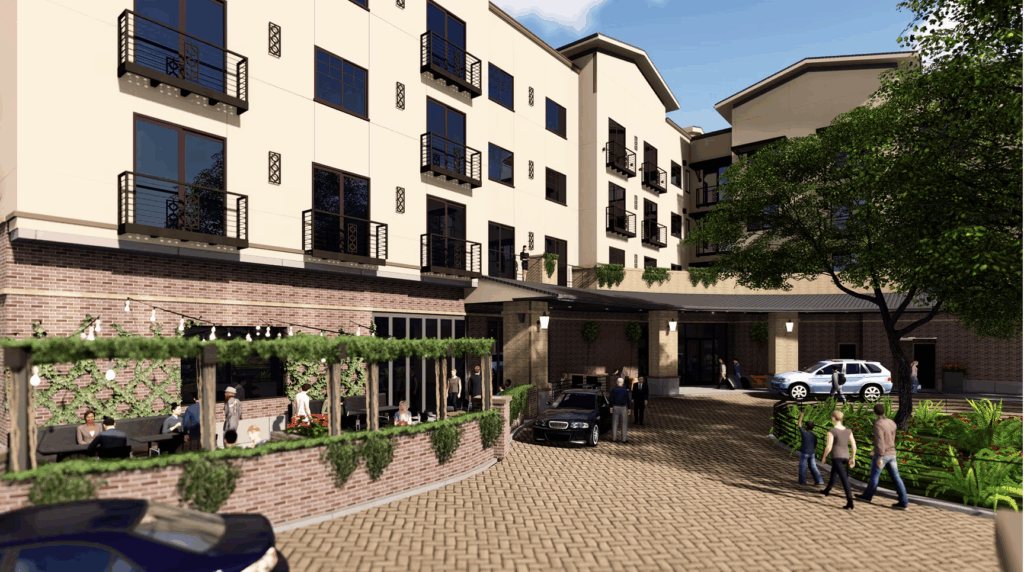 a building with cars parked outside