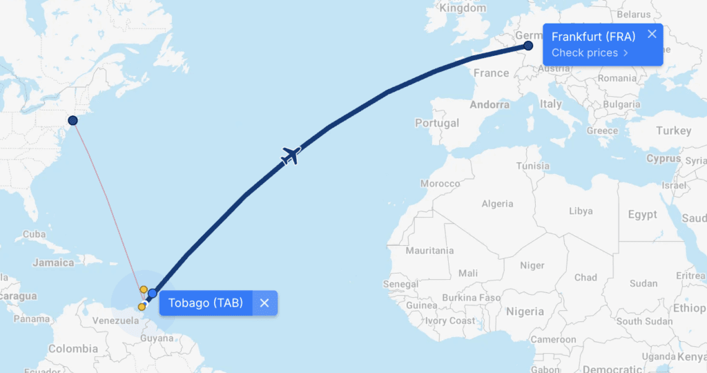 a plane route on a map