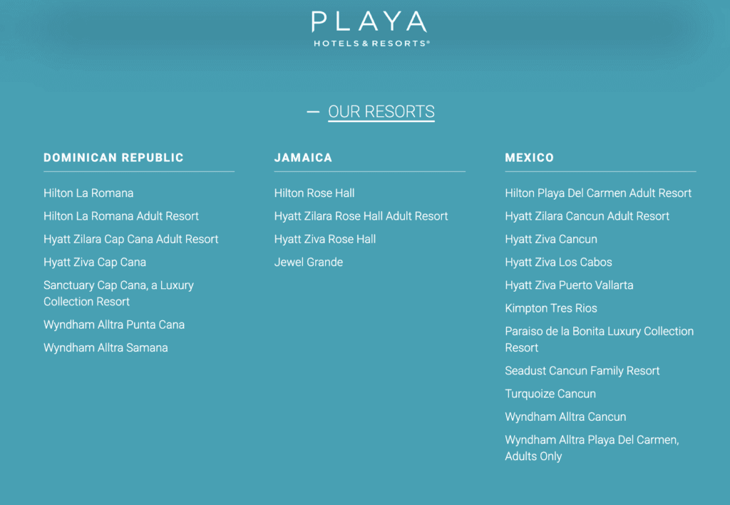 a blue and white list of hotels