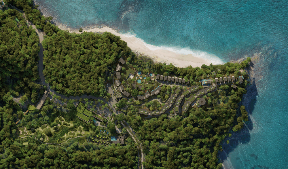 aerial view of a resort on a beach